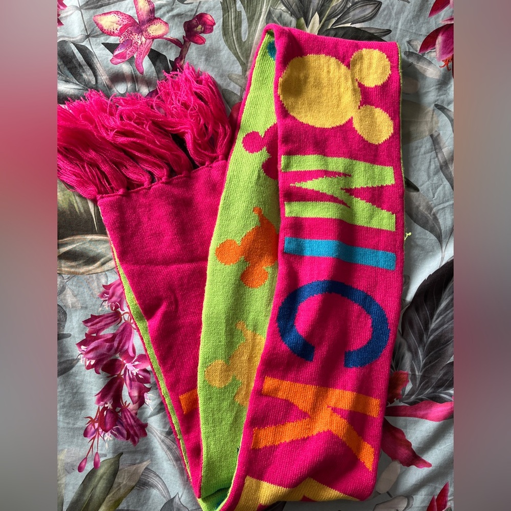 Disney Multicolor Knit Scarf in Hot Pink, Yellow, Green and Teal